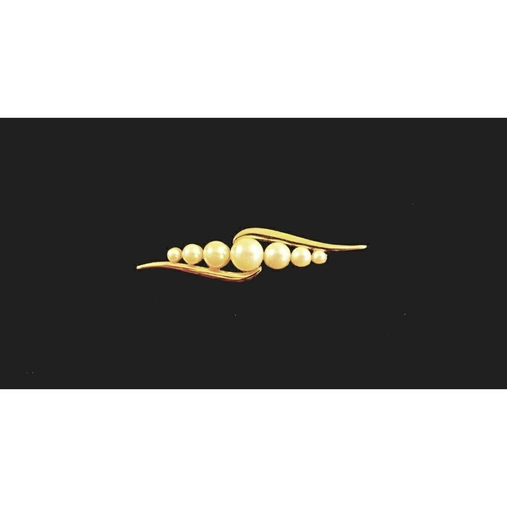 Vintage Gold Tone Signed Monet Wings Mid Century Faux Pearl Brooch